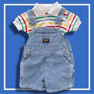 Oshkosh Hickory Stripe Shortalls (tee not inc) - 6/9m